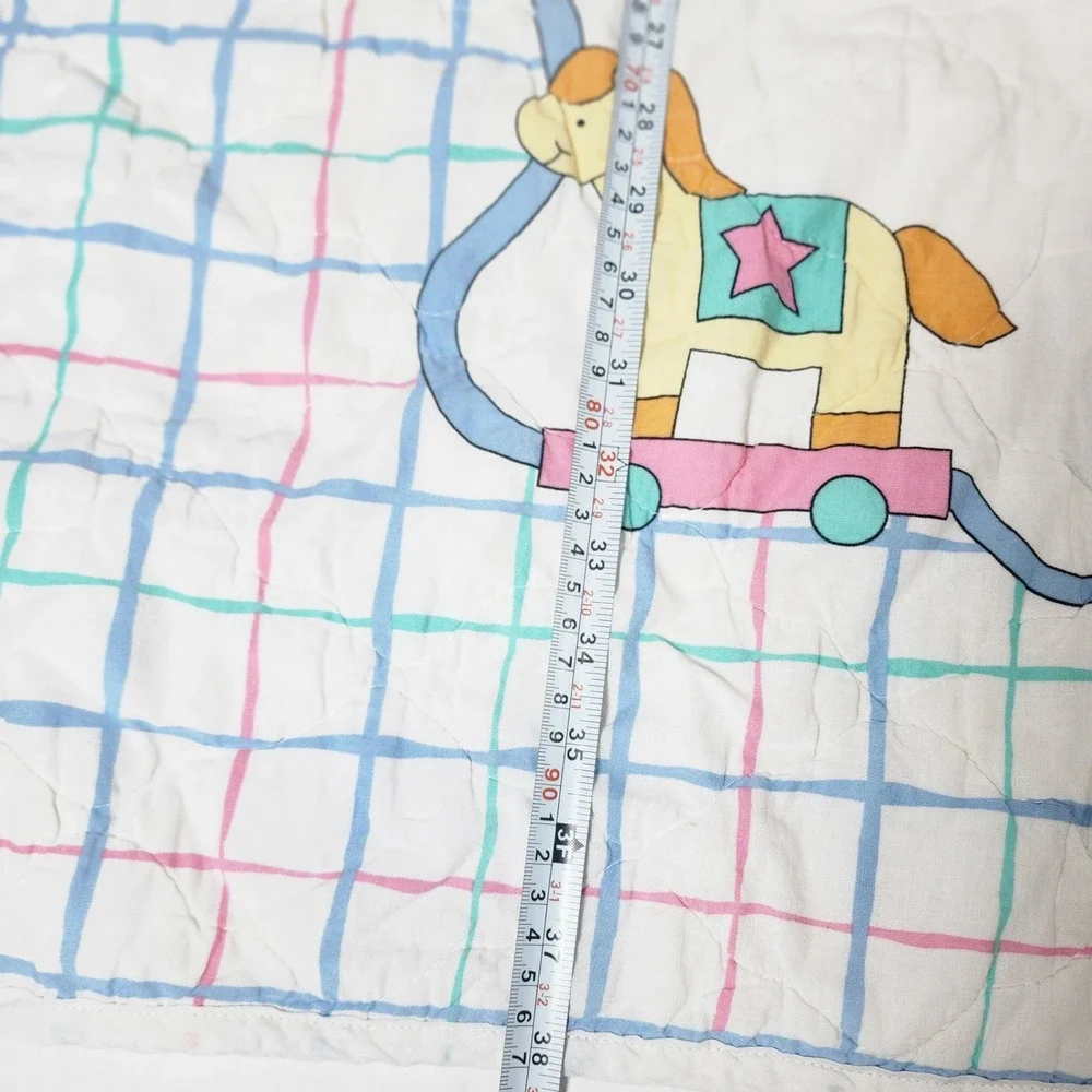 Vintage Teddy Bear Nursery Baby Quilt Reversible Footprint Grid Pastel 38x32